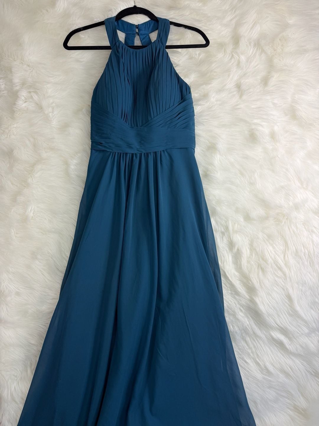 Azazie Ginger Halter Chiffon Floor Length Bridesmaid Dress Ink Blue 2