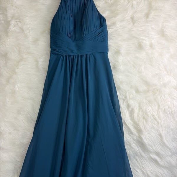 Azazie Ginger Halter Chiffon Floor Length Bridesmaid Dress Ink Blue