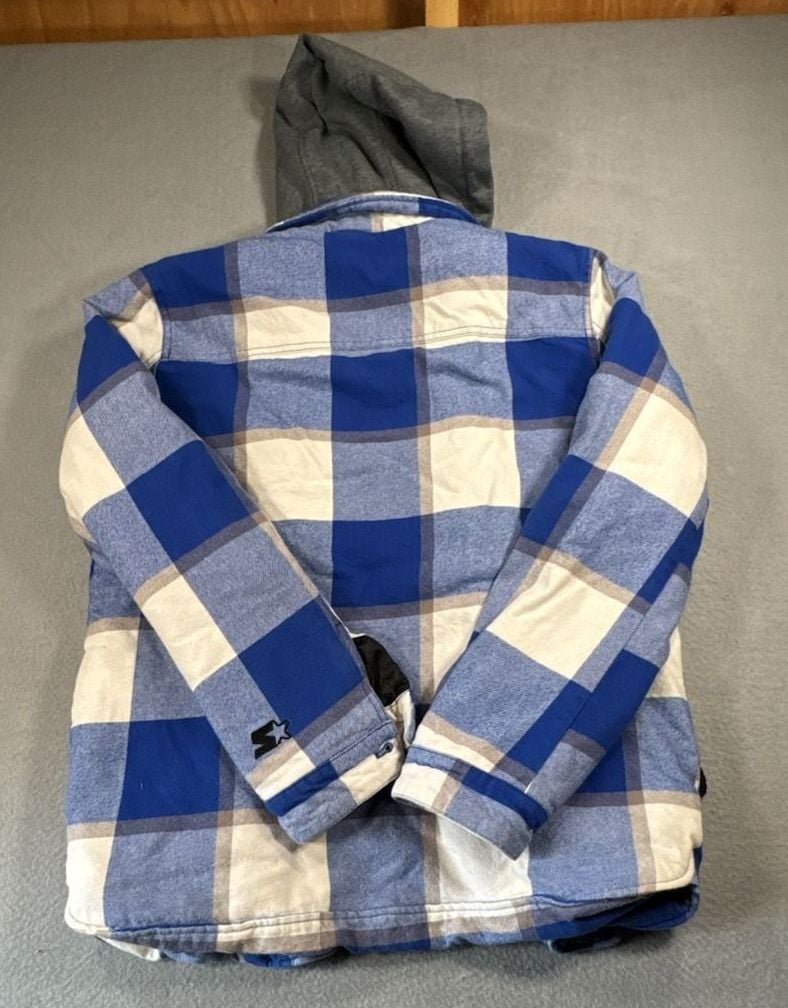 Starter Los Angeles Dodgers Plaid Hoodie Jacket Size S Blue Sherpa Lined 11