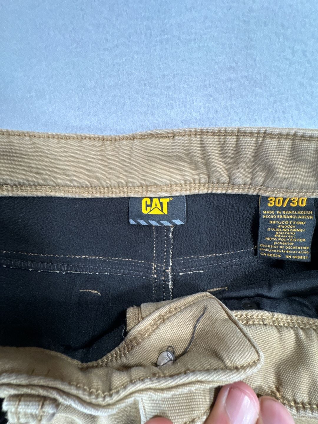 CAT Work Pants Size 30/30 Brown Cotton Blend Fleece Lined 6