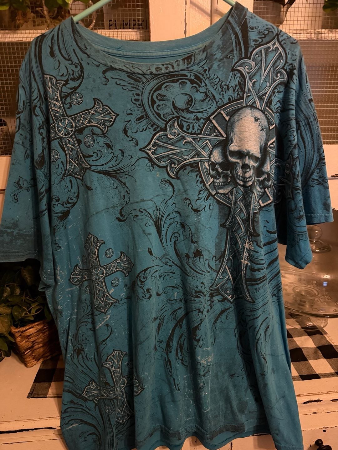 Y2K MMA Elite Skull Cross Graphic T-Shirt Size XL Blue 2
