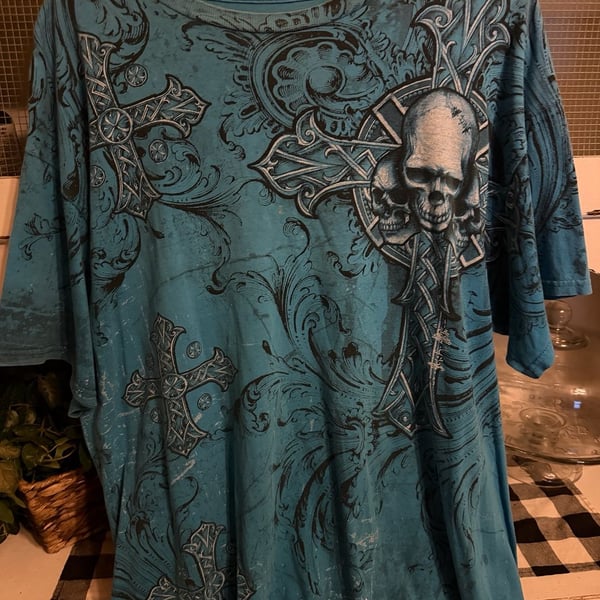 Y2K MMA Elite Skull Cross Graphic T-Shirt Size XL Blue