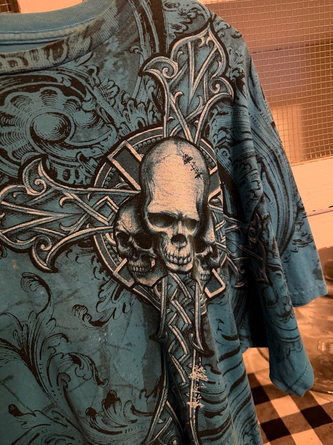 Y2K MMA Elite Skull Cross Graphic T-Shirt Size XL Blue 3