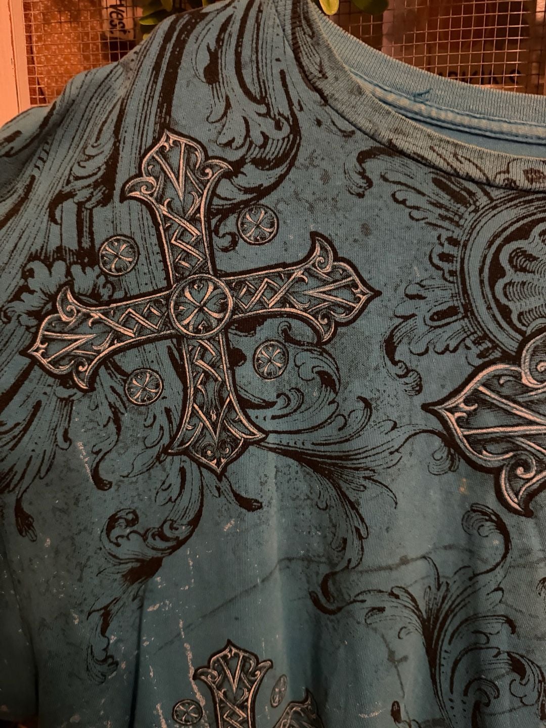 Y2K MMA Elite Skull Cross Graphic T-Shirt Size XL Blue 4