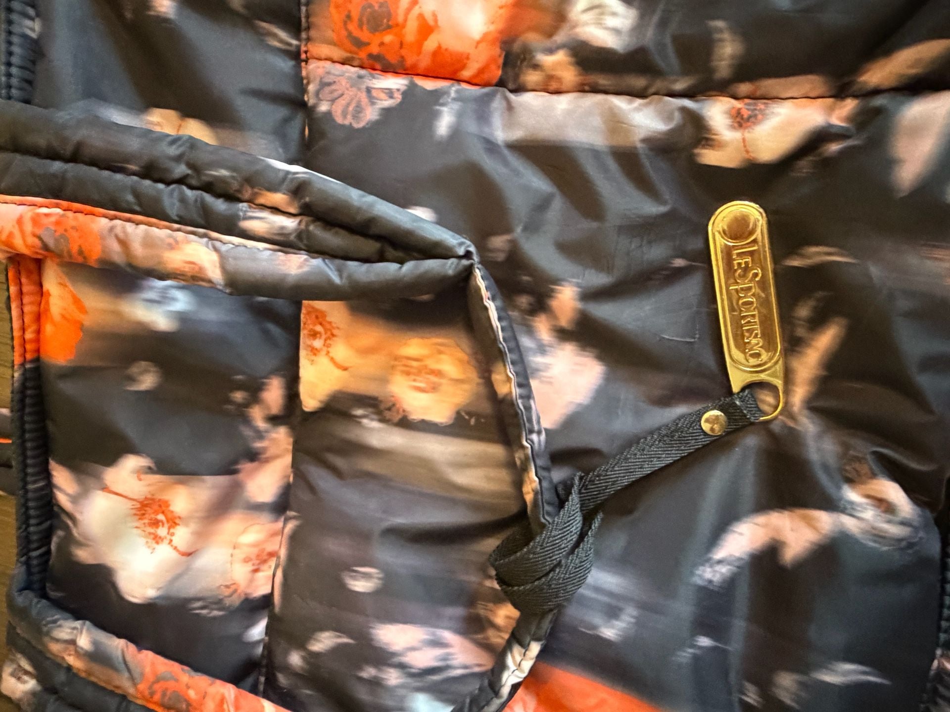 LeSportsac Quilted Floral Puffer Tote Bag Black Orange 3