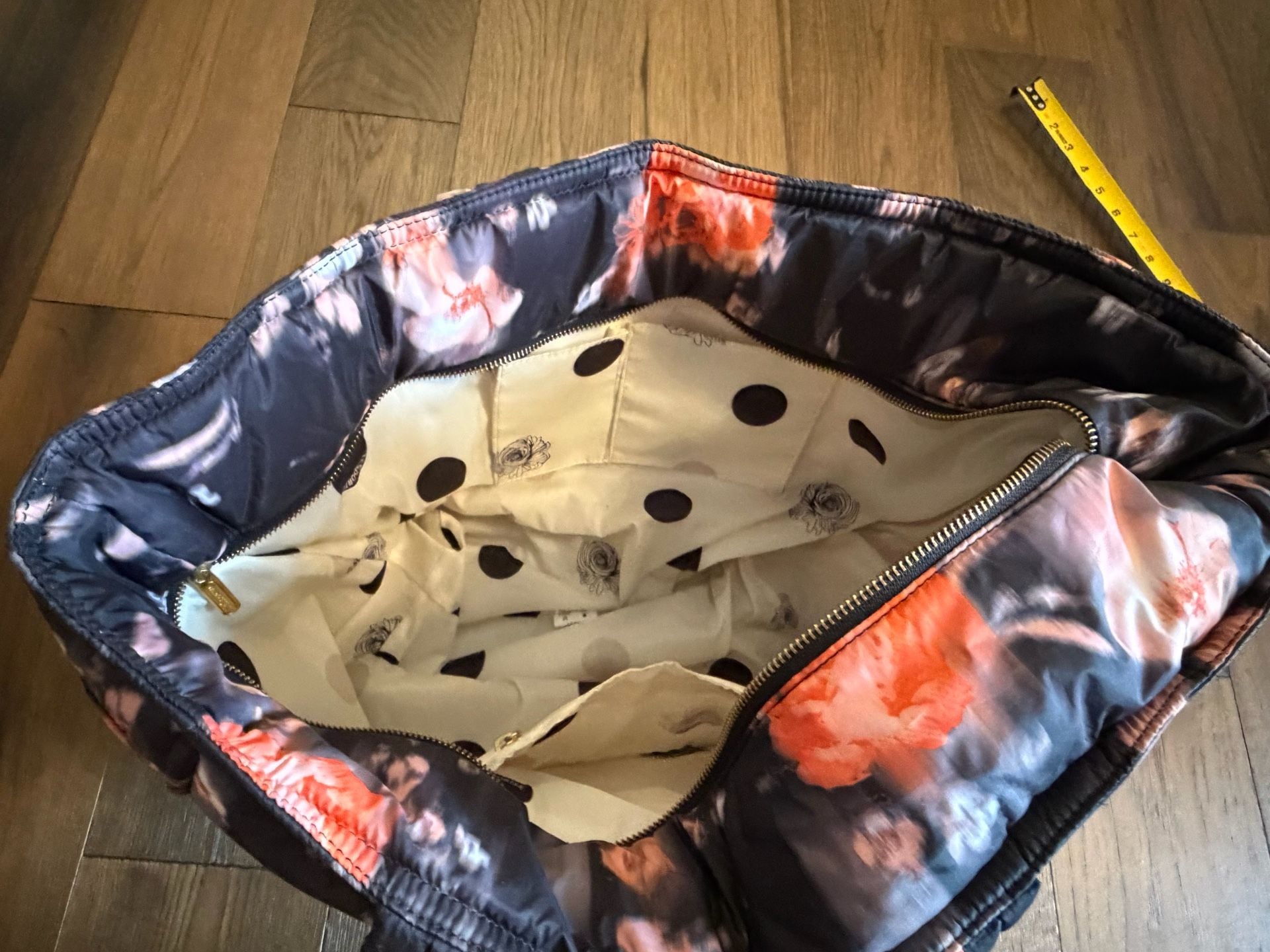 LeSportsac Quilted Floral Puffer Tote Bag Black Orange 4