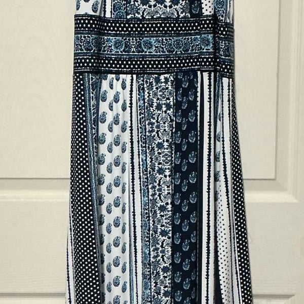 London Style Printed Halter Maxi Dress Blue White
