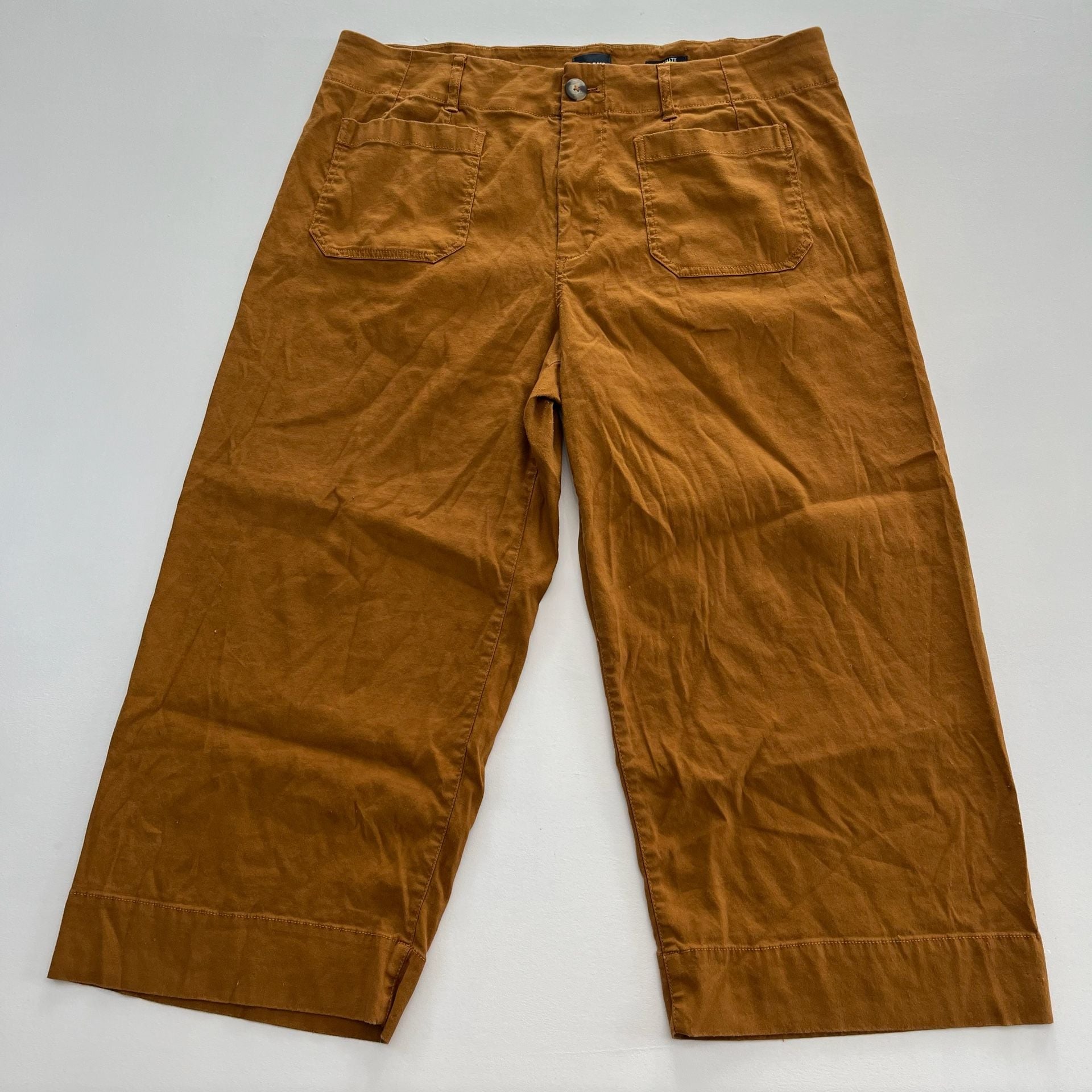 Maeve The Colette Pants Size 18W Brown Linen Blend Wide Leg Cropped Culottes 2
