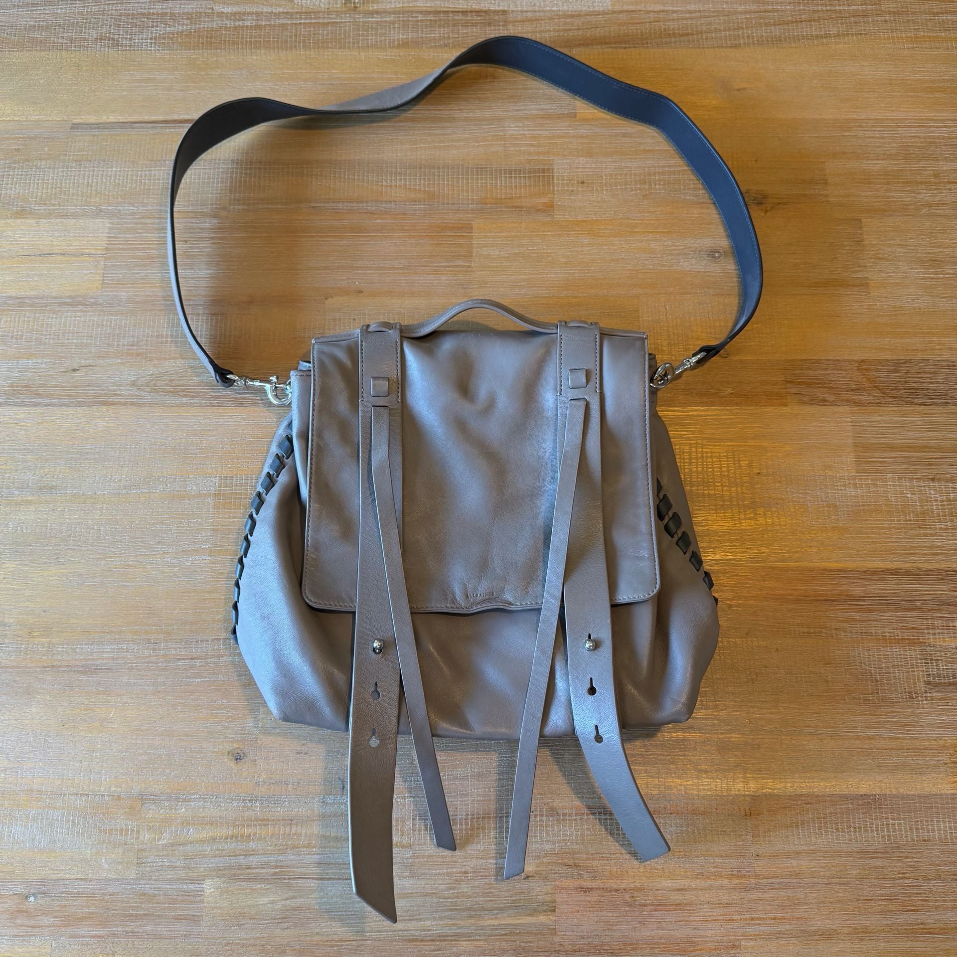 AllSaints Fin Convertible Leather Backpack Grey w/o straps 2