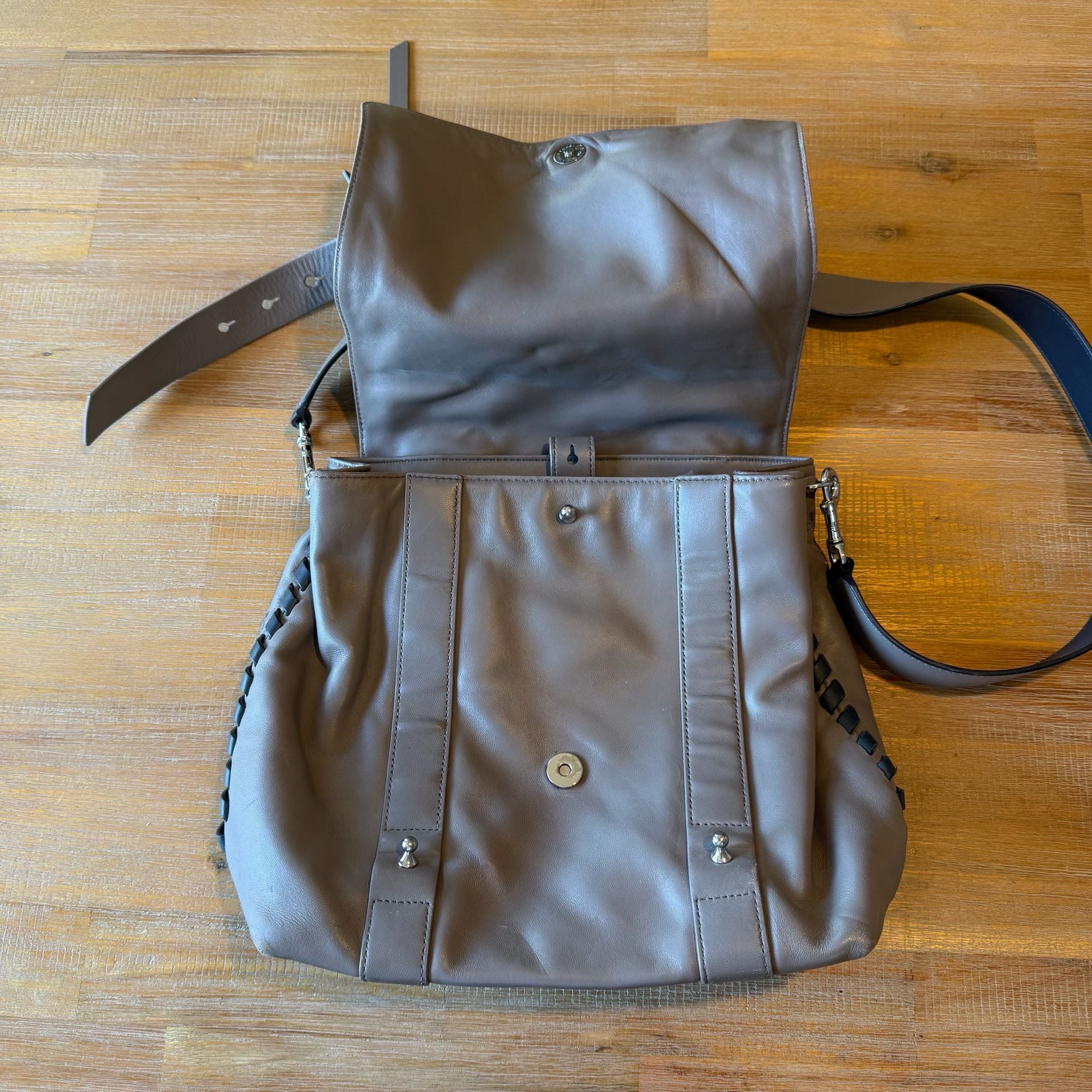 AllSaints Fin Convertible Leather Backpack Grey w/o straps 6