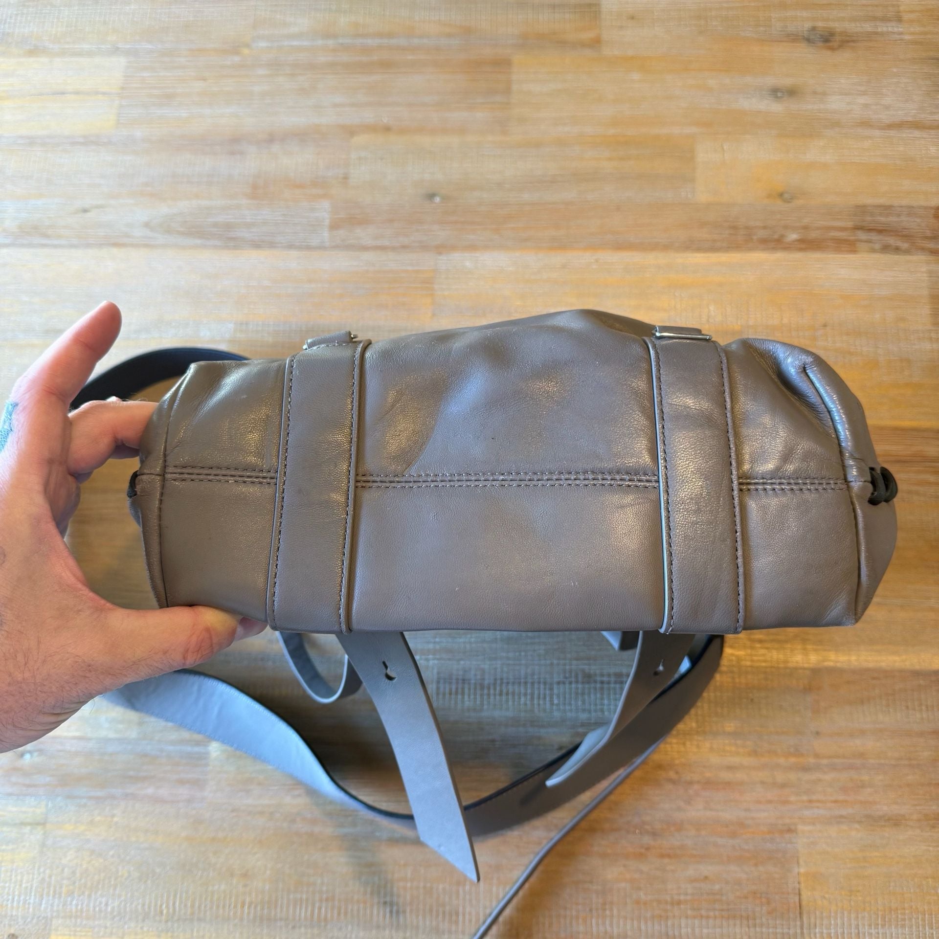 AllSaints Fin Convertible Leather Backpack Grey w/o straps 7