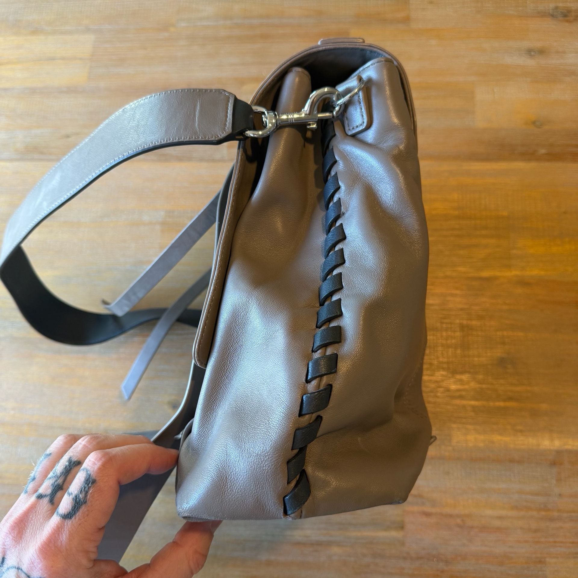 AllSaints Fin Convertible Leather Backpack Grey w/o straps 8