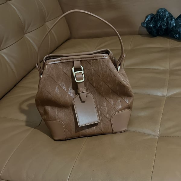 Unbranded Rhombus Bucket Handbag Brown PU Leather Shoulder Bag