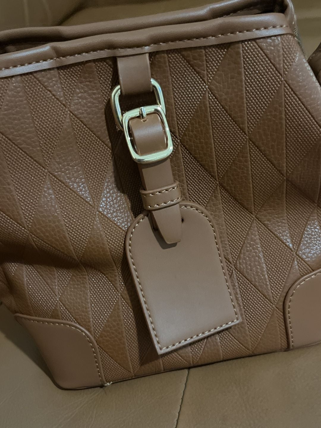 Unbranded Rhombus Bucket Handbag Brown PU Leather Shoulder Bag 3