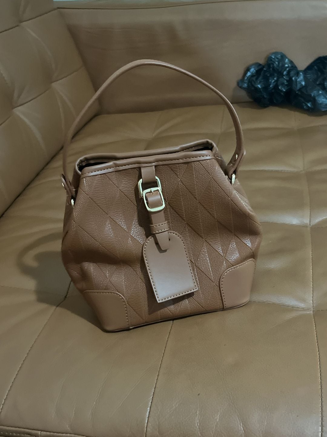 Unbranded Rhombus Bucket Handbag Brown PU Leather Shoulder Bag 4