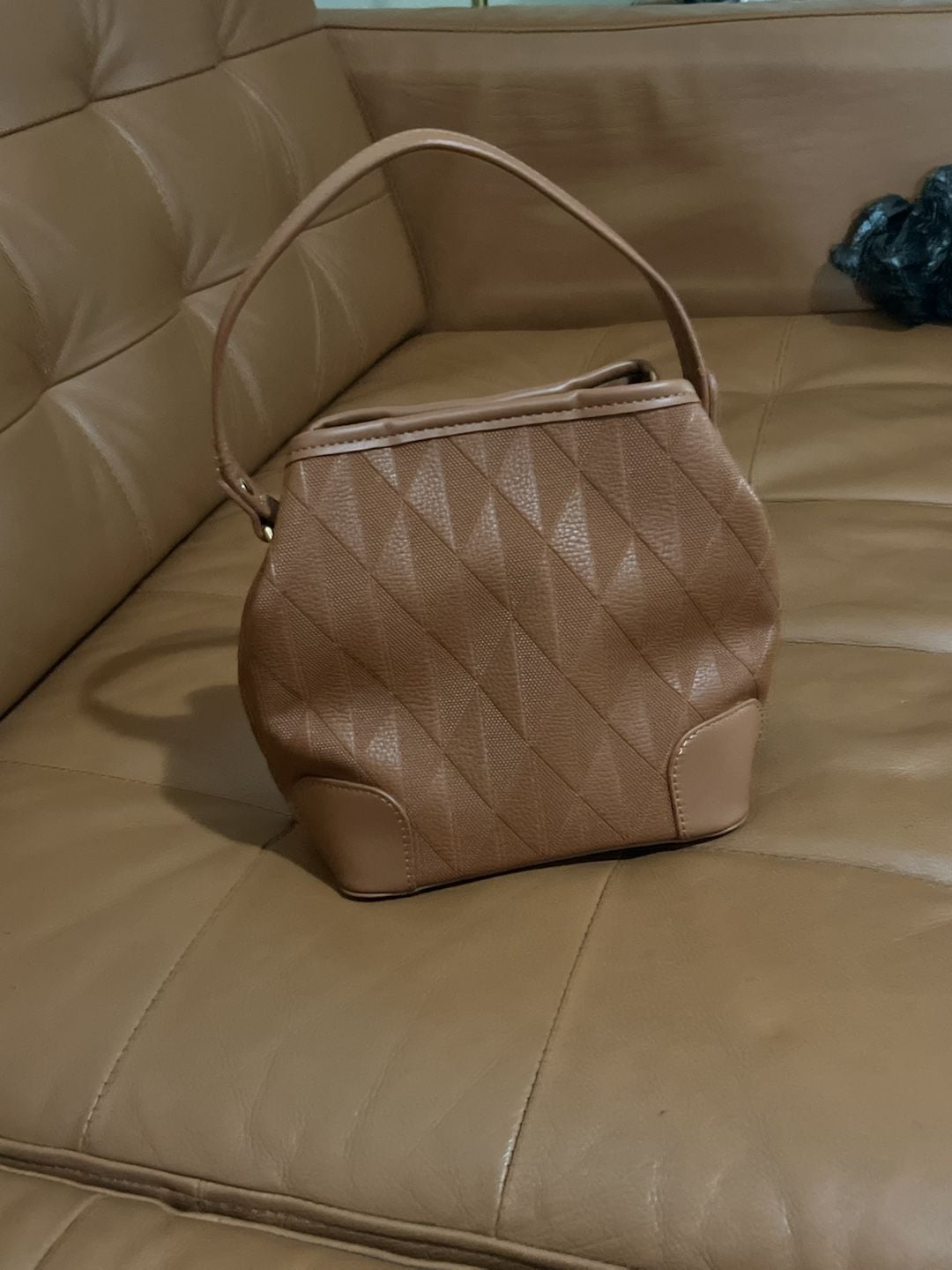 Unbranded Rhombus Bucket Handbag Brown PU Leather Shoulder Bag 5