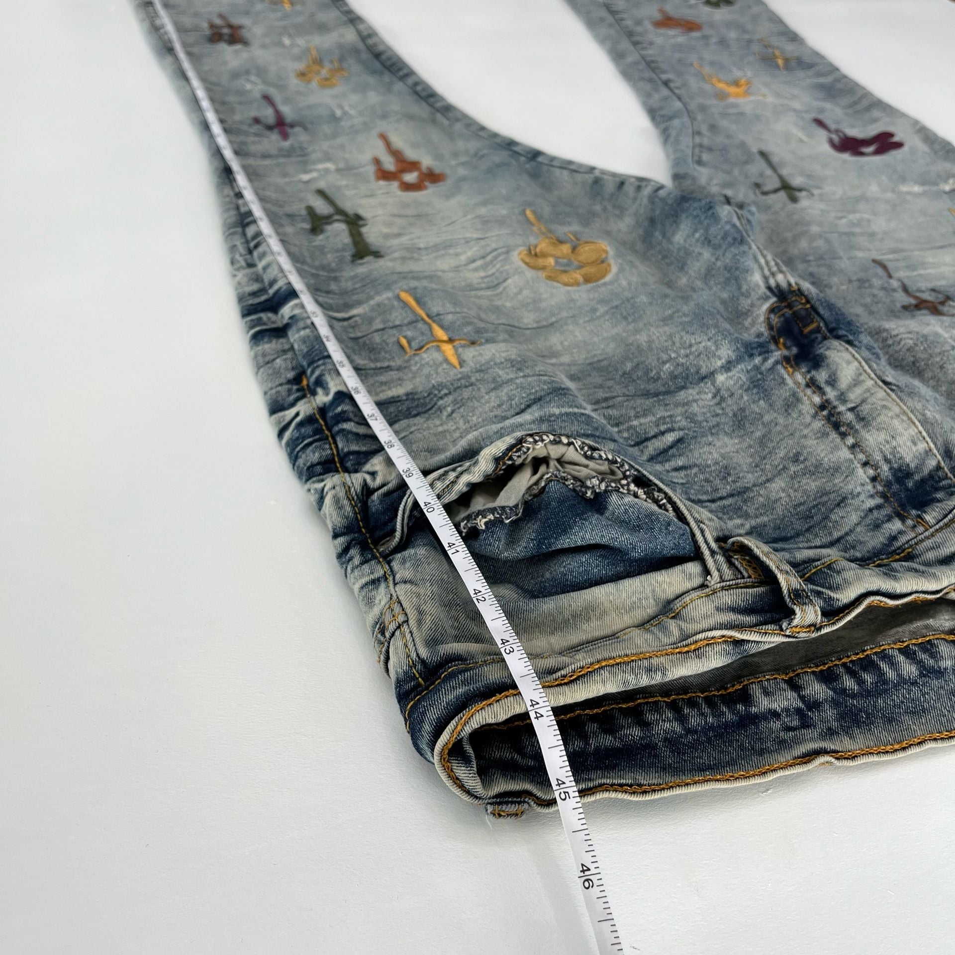Regal Exchange Embroidered Jeans Size 40 Blue Acid Wash Denim 5