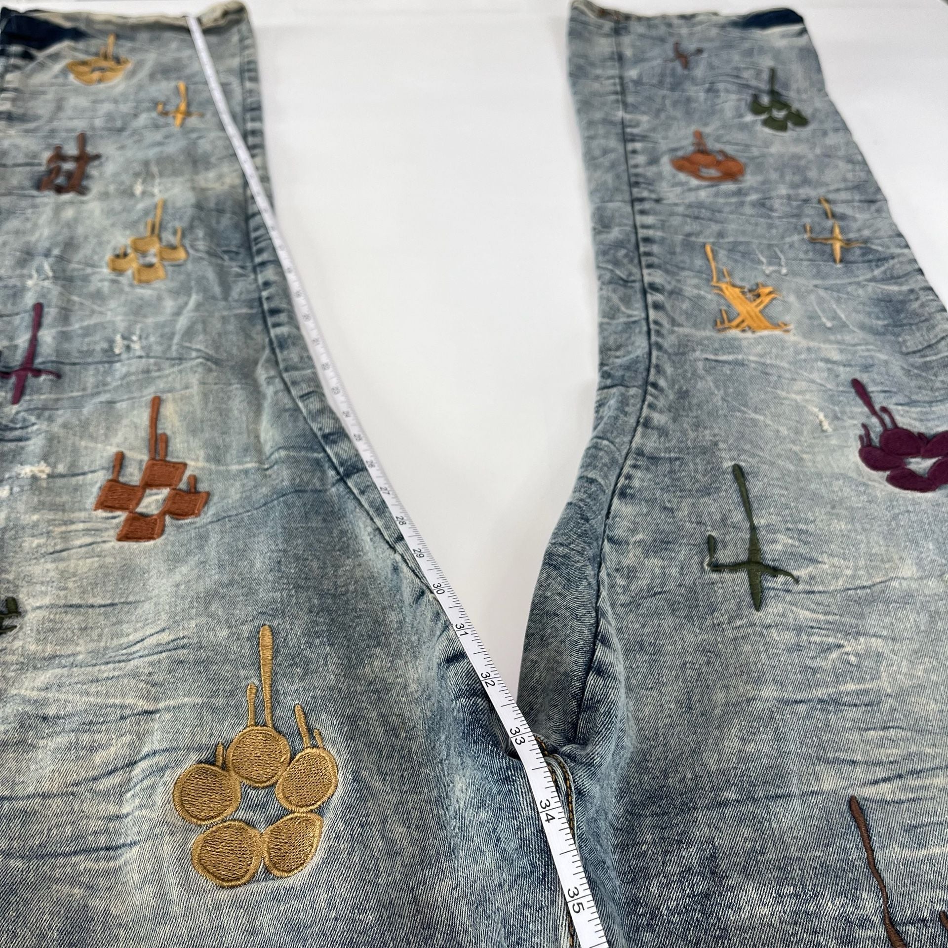 Regal Exchange Embroidered Jeans Size 40 Blue Acid Wash Denim 9