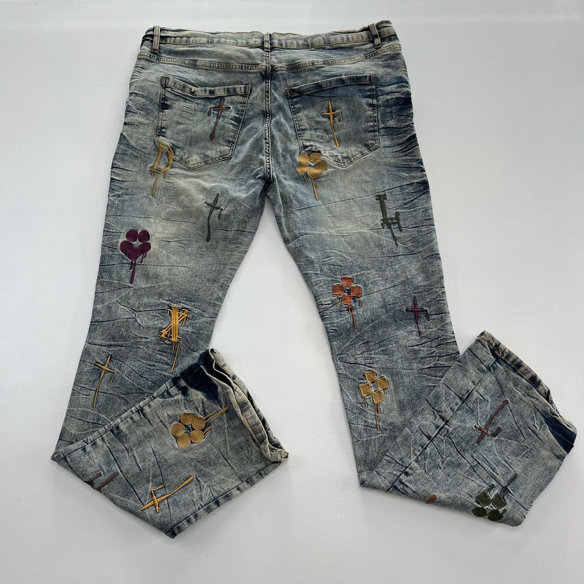 Regal Exchange Embroidered Jeans Size 40 Blue Acid Wash Denim 10