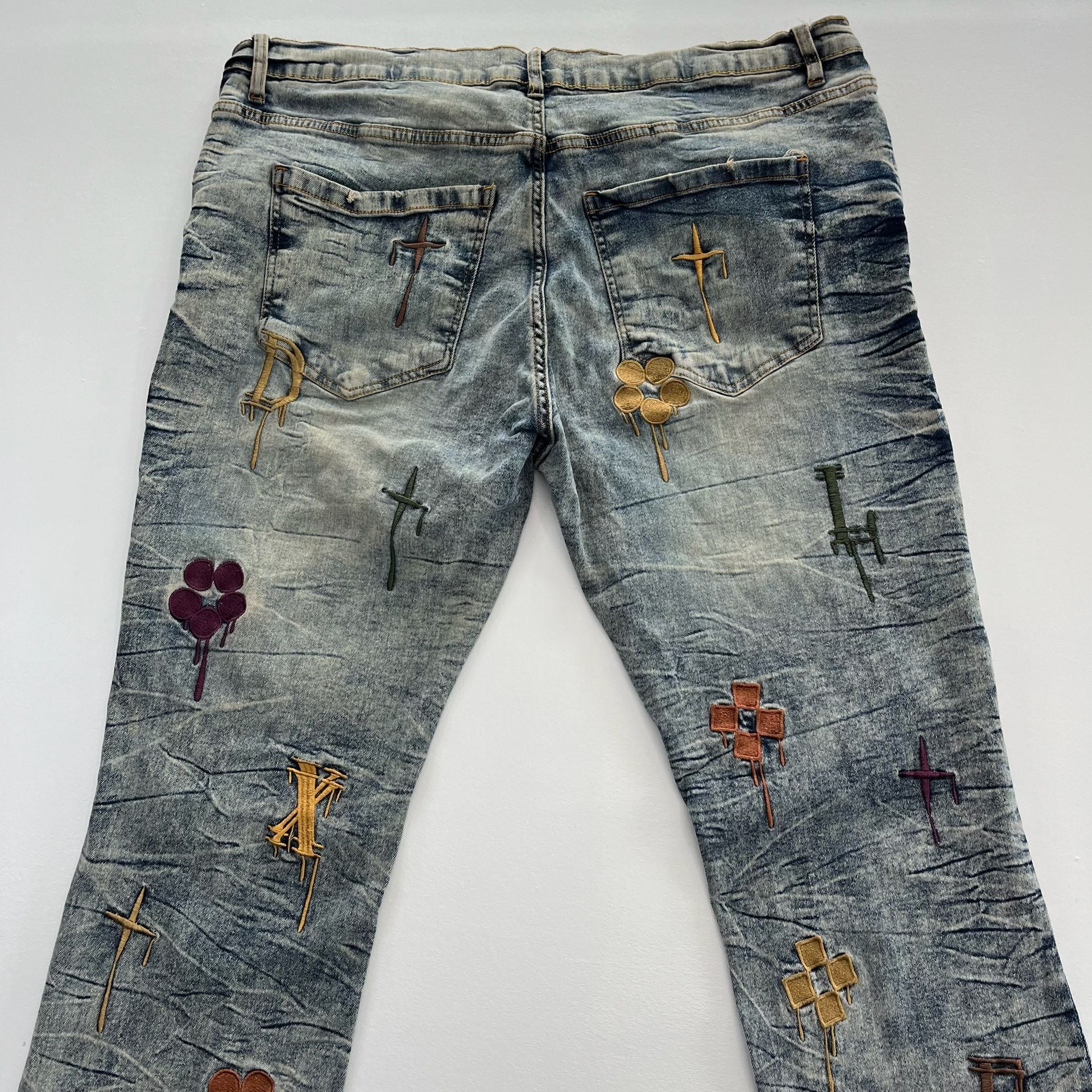 Regal Exchange Embroidered Jeans Size 40 Blue Acid Wash Denim 11