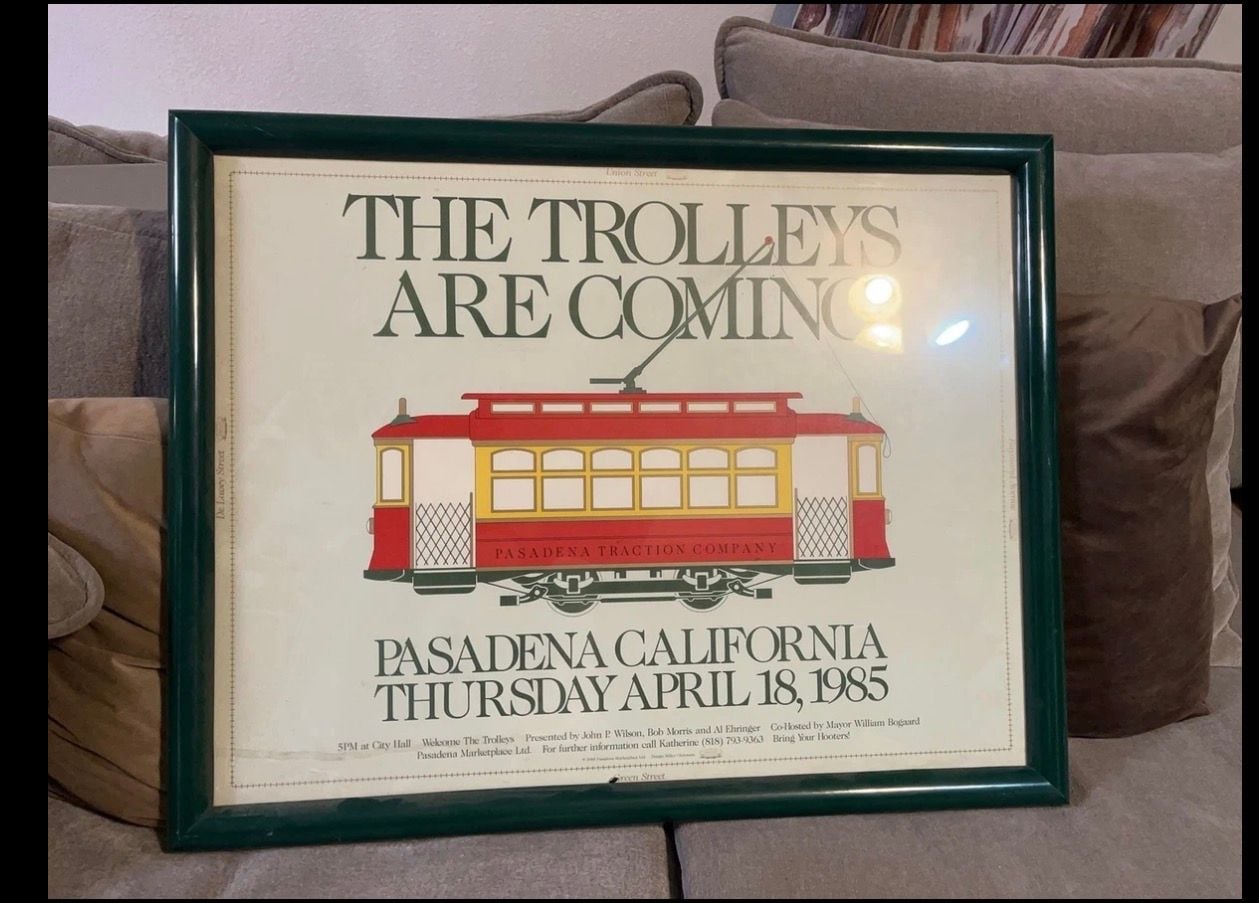 Pasadena Traction Company The Trolleys Are Coming Vintage Poster Framed 1