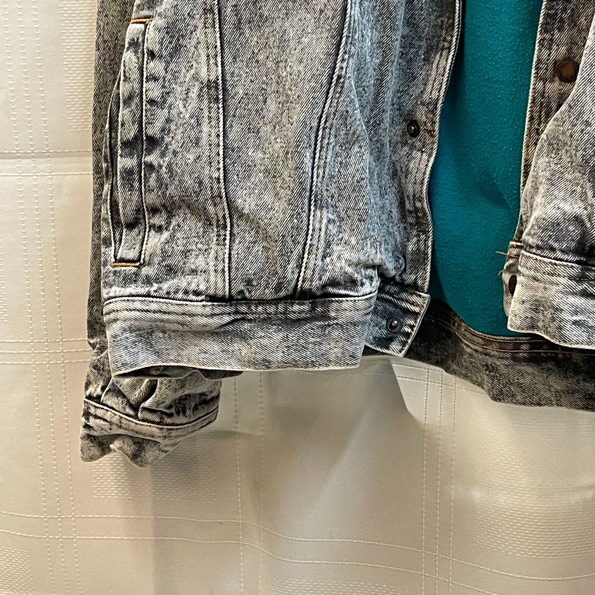 Vintage Acid Wash Denim Jacket Teal Hooded Lining 80s 90s Rare Layered Slouchy 5