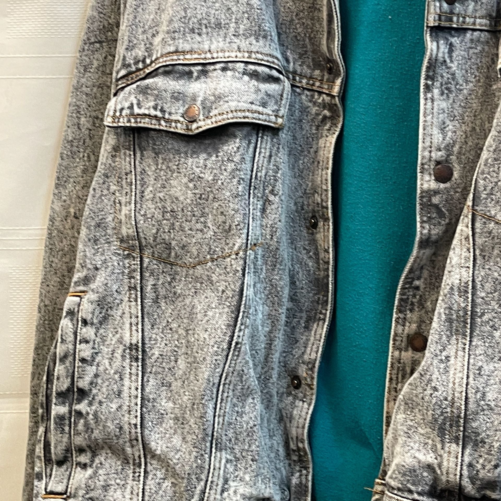 Vintage Acid Wash Denim Jacket Teal Hooded Lining 80s 90s Rare Layered Slouchy 6
