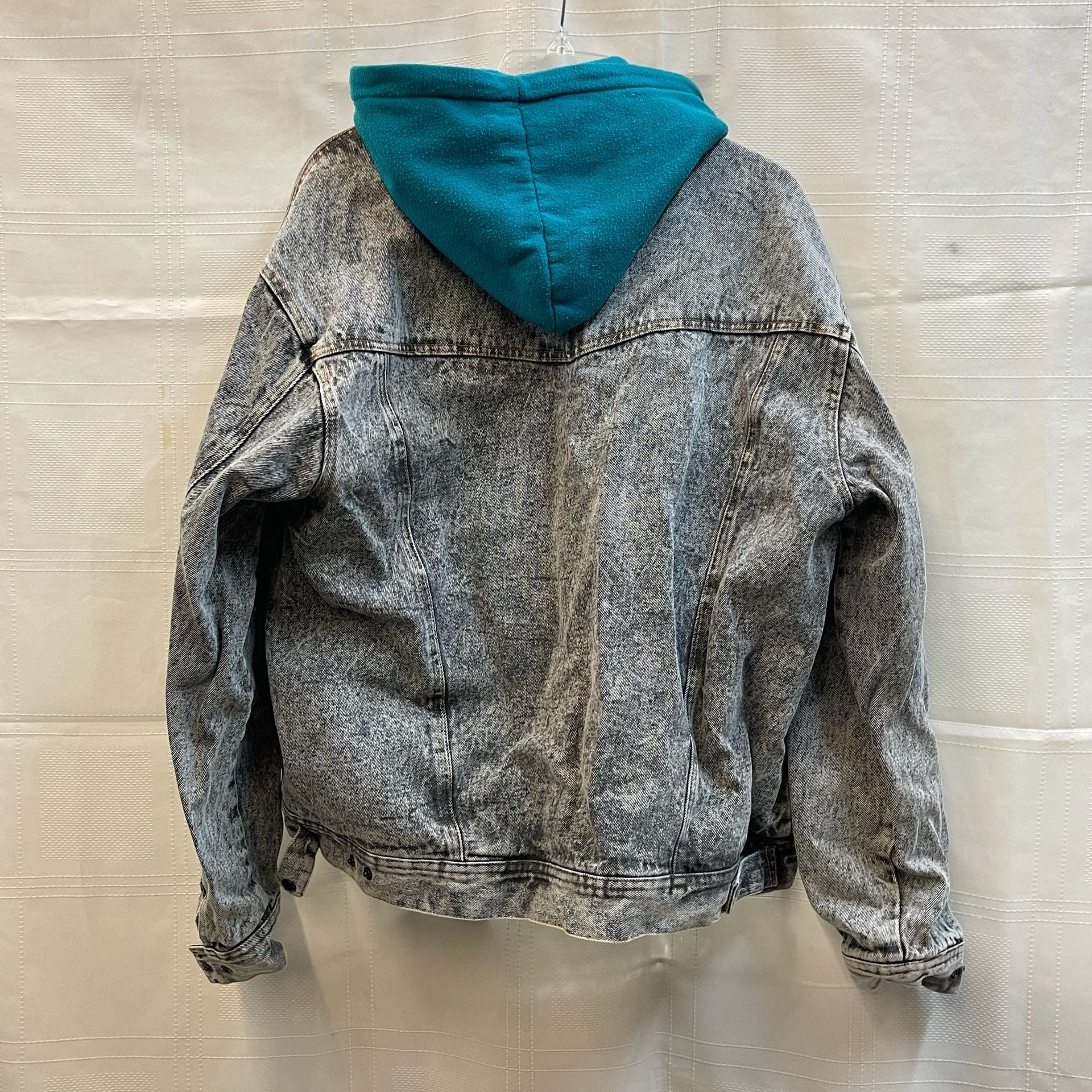 Vintage Acid Wash Denim Jacket Teal Hooded Lining 80s 90s Rare Layered Slouchy 9