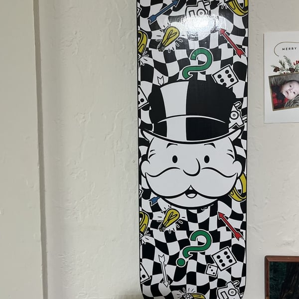 Monopoly Skateboard Deck Mr. Monopoly Checkered Graphic