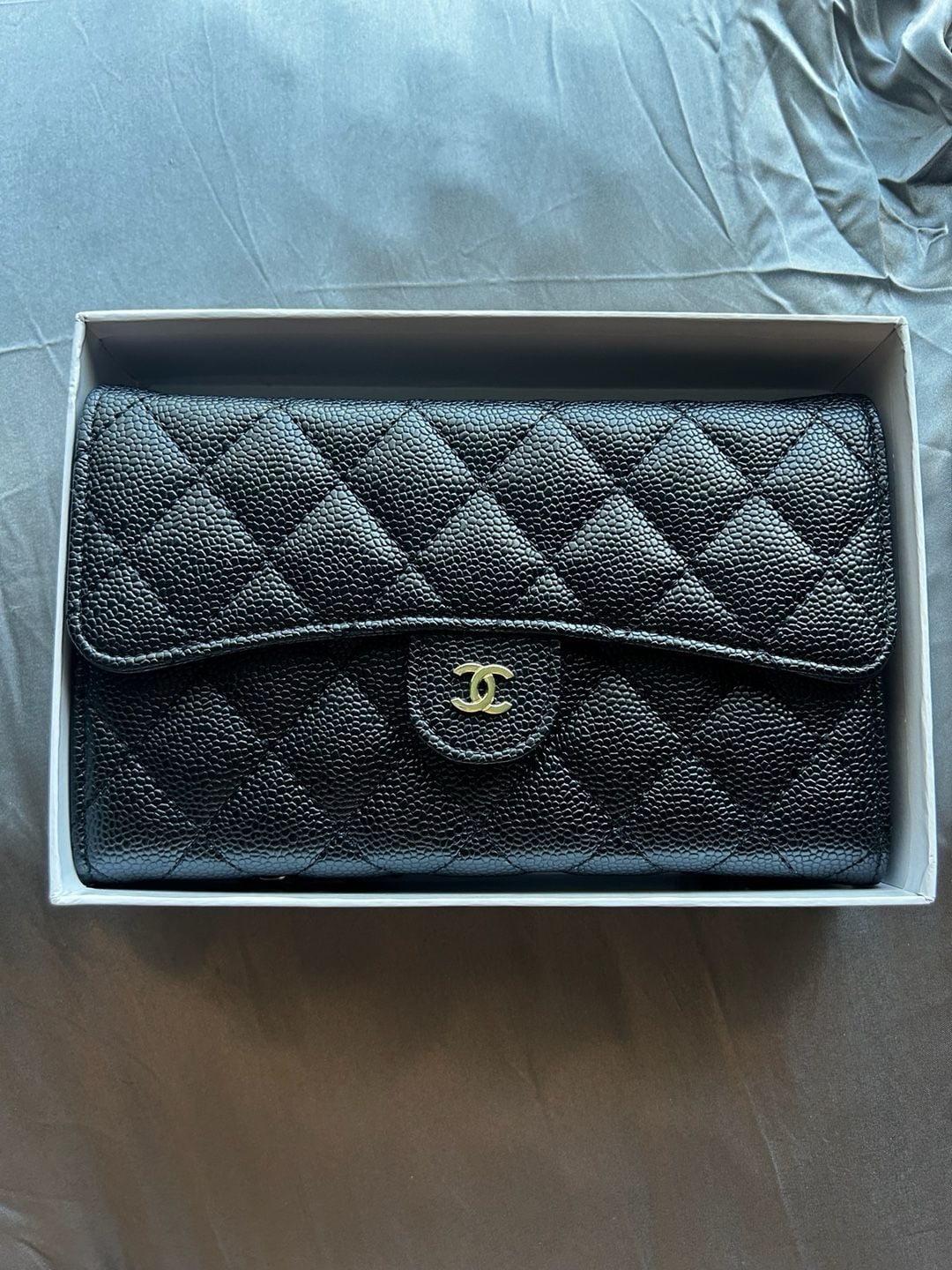 Chanel Classic Quilted Caviar Leather Wallet On Chain WOC Black Gold 3