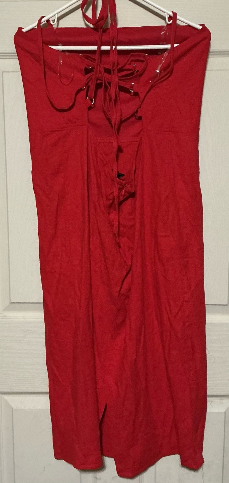 Wild Fable Red Linen Lace Back Midi Dress 3