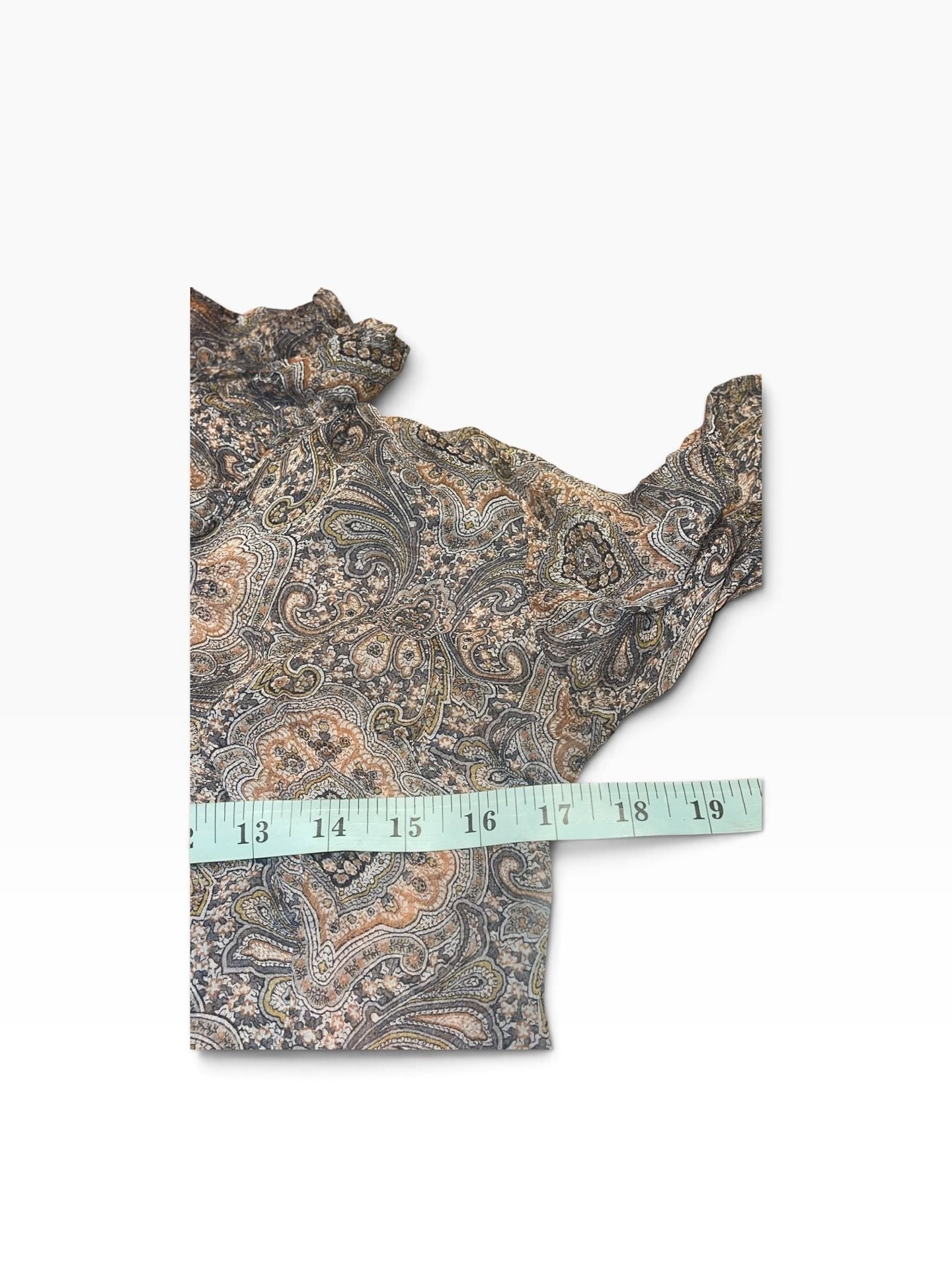 Zara Woman XL Sheer Paisley Ruffle Blouse 70s Boho Romantic Fall Top 10