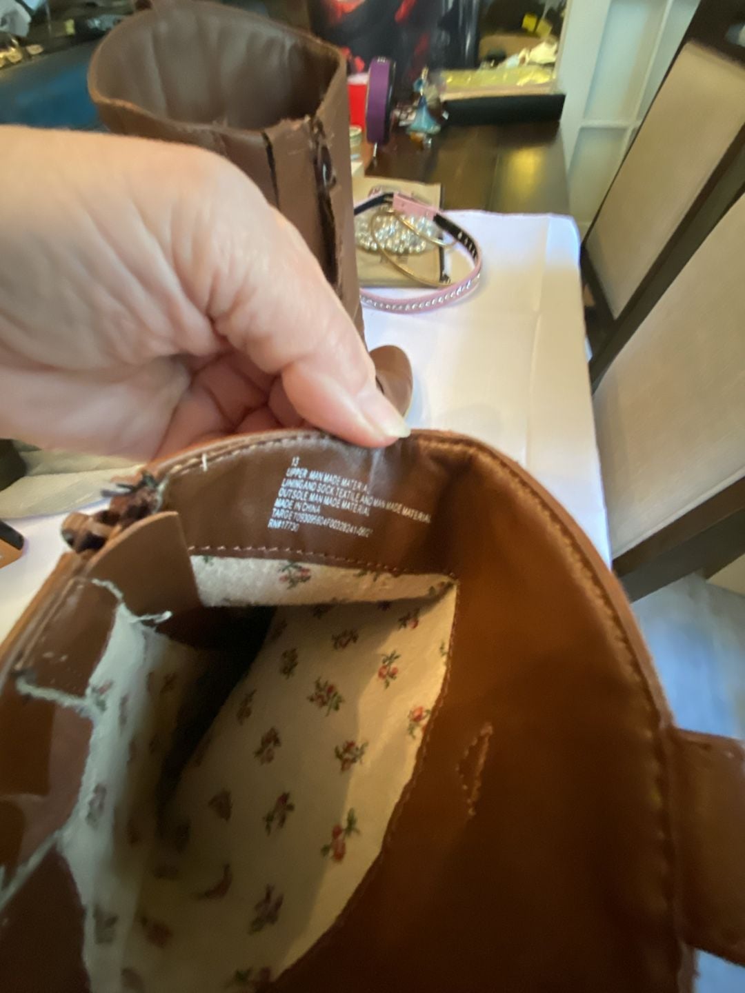 Cat and Jack Western Boots Size 13 Brown Floral Lining 6