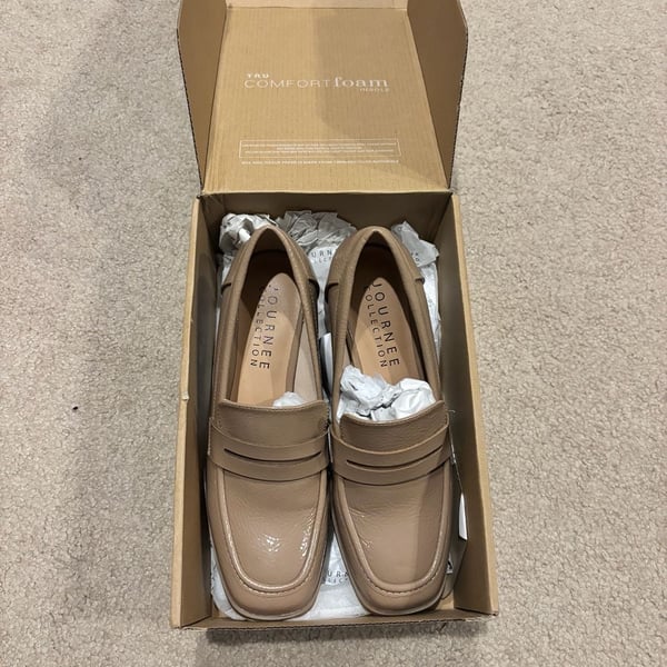 Journee Collection Malleah Block Heel Loafers Taupe Patent