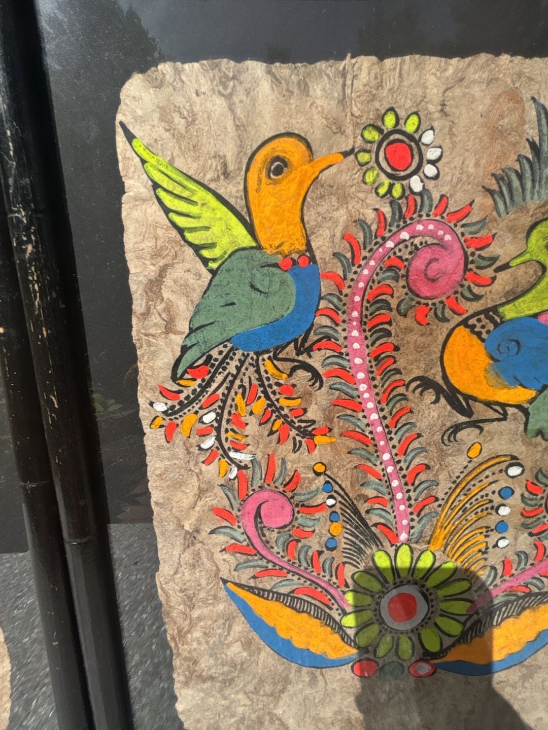 Vintage Mexican Folk Art Amate Bark Painting Framed Set 5