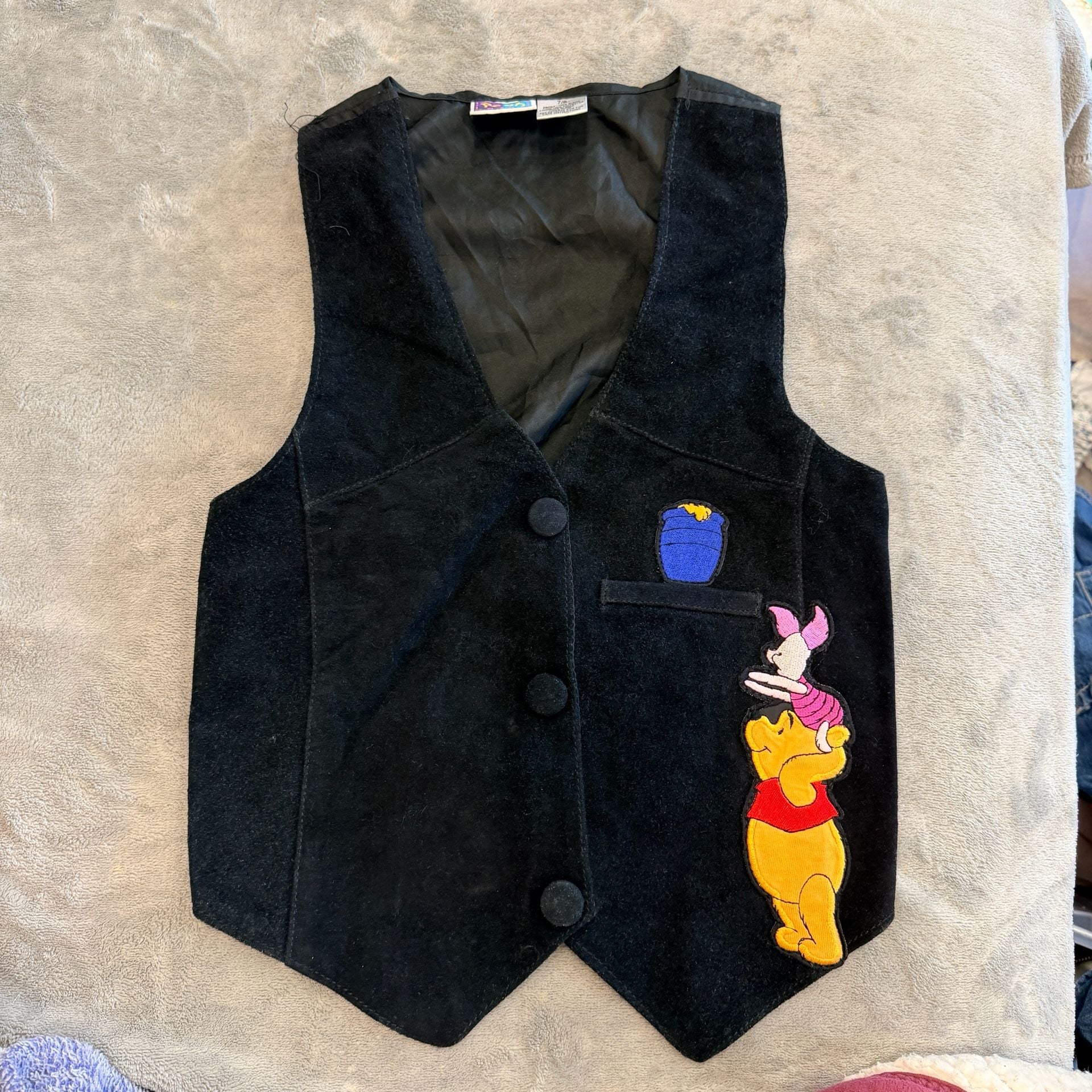 Disney Winnie the Pooh Vest Size 7/8 Black Suede Piglet 1