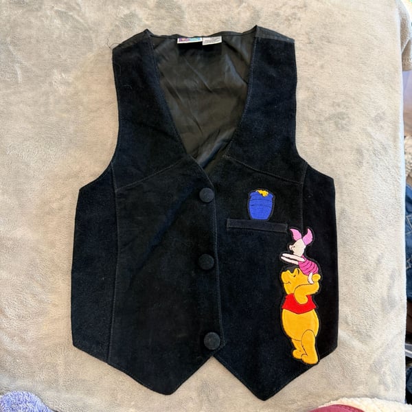 Disney Winnie the Pooh Vest Size 7/8 Black Suede Piglet
