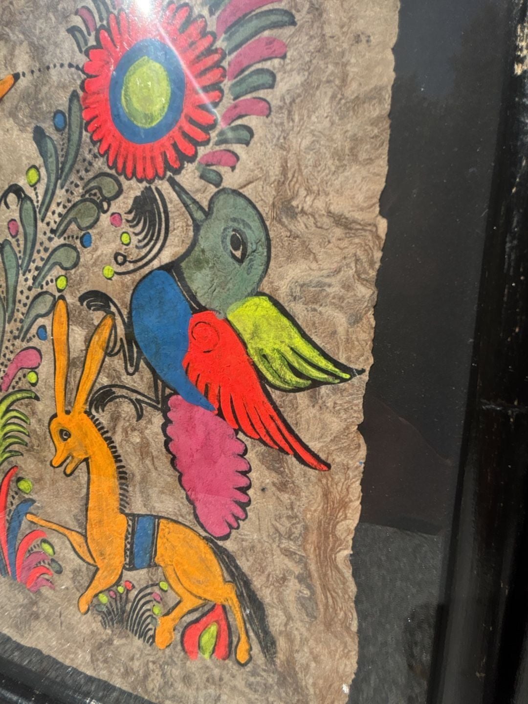 Vintage Mexican Folk Art Amate Bark Painting Framed Set 4