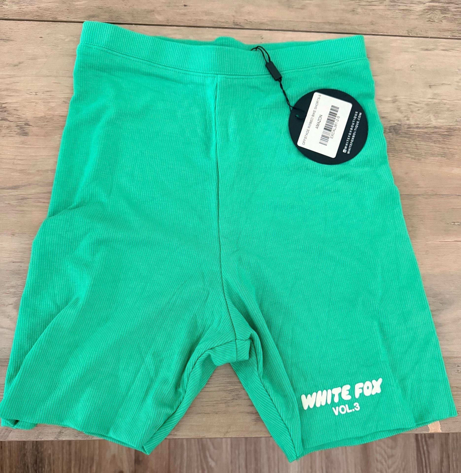 White Fox Offstage Ribbed Bike Shorts Size S Green 2
