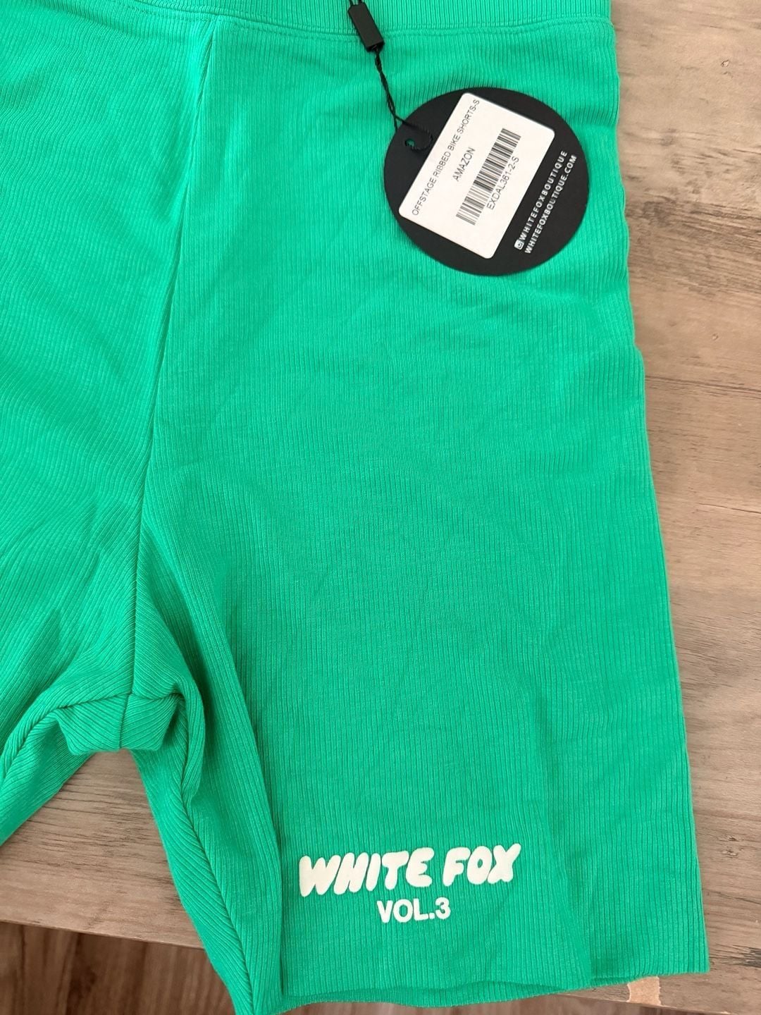 White Fox Offstage Ribbed Bike Shorts Size S Green 3