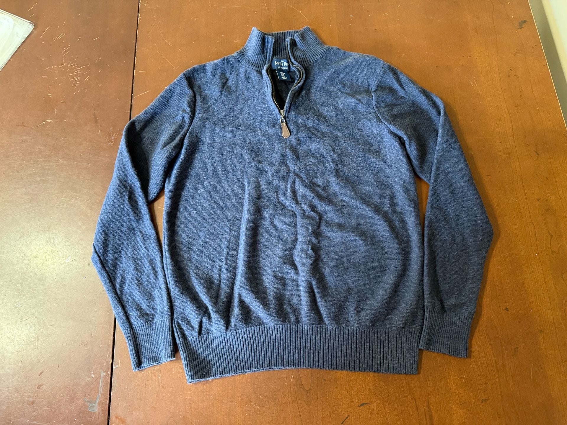 Savile Row Company Quarter Zip Sweater Size S Blue Cotton