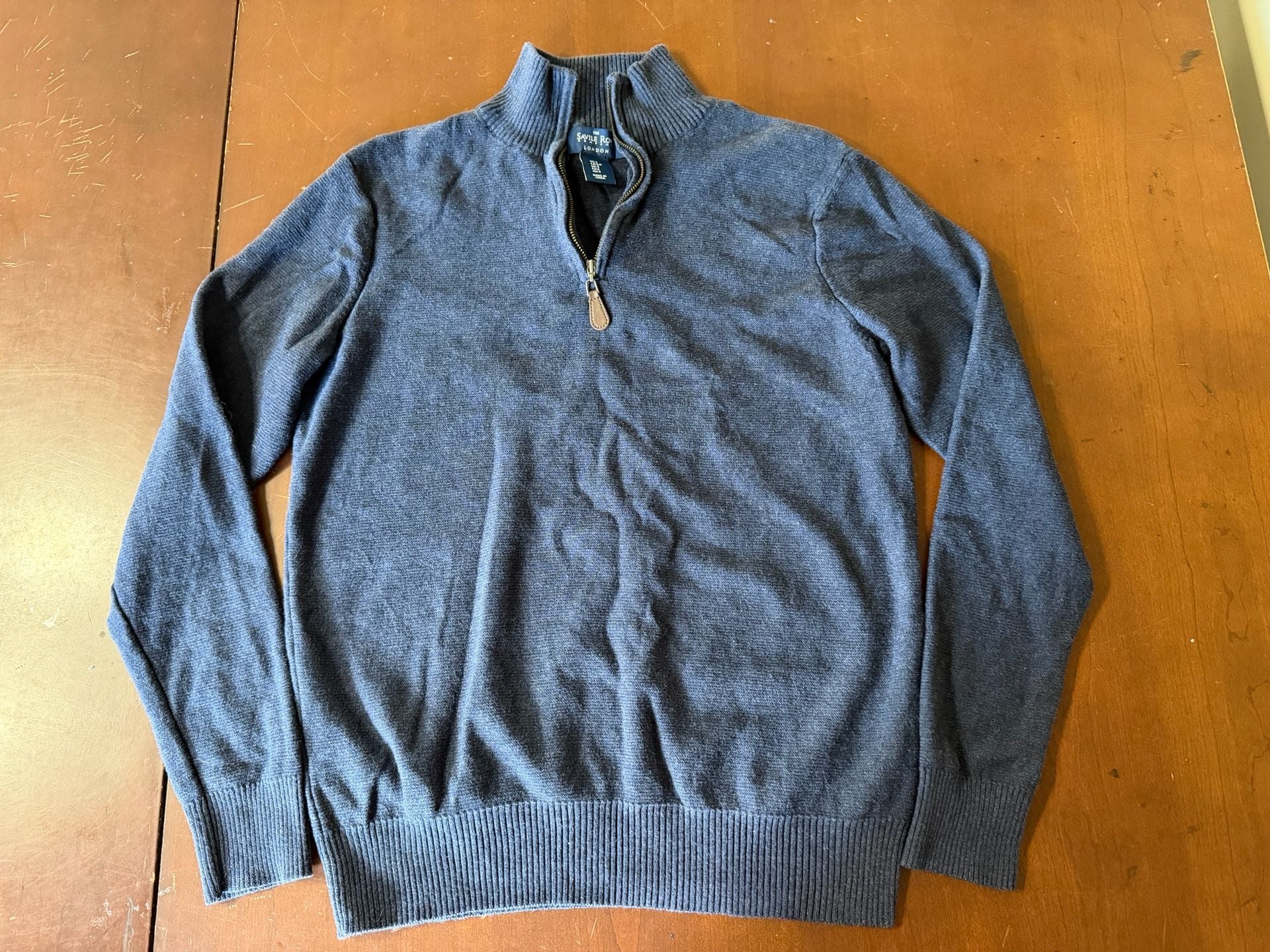 Savile Row Company Quarter Zip Sweater Size S Blue Cotton 3
