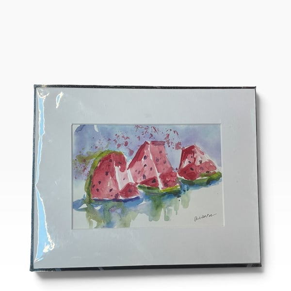 Watermelon Watercolor Painting Signed Fruit Art Print