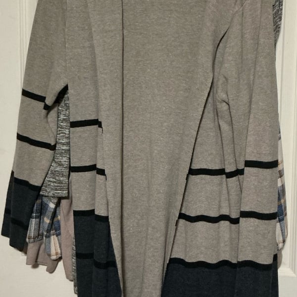 Apt. 9 Hooded Cardigan Size XL Gray Black Striped Open Front Sweater