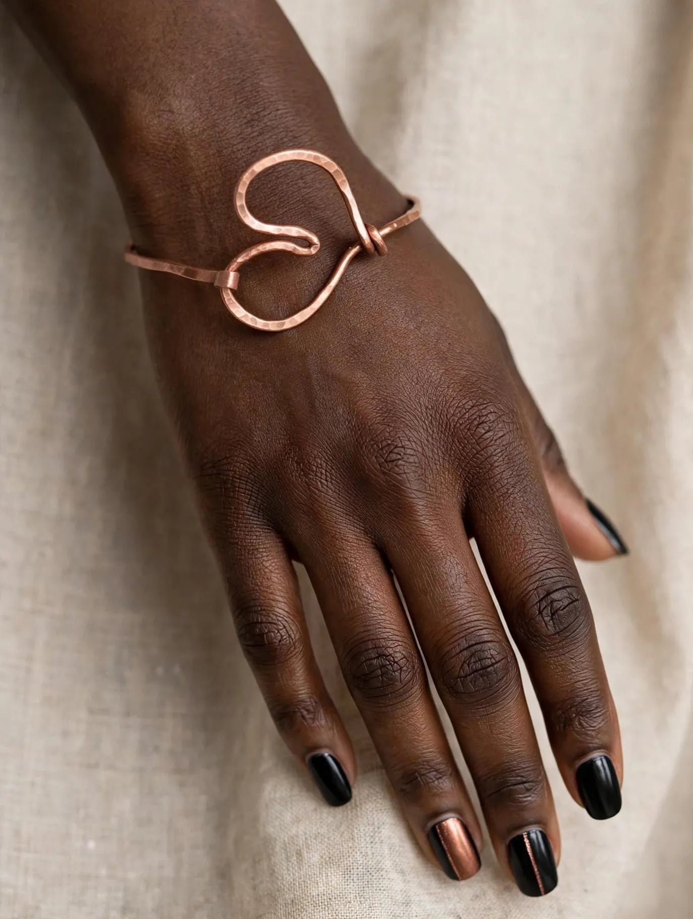 Handmade Hammered Copper Heart Bangle Bracelet 2