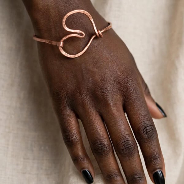 Handmade Hammered Copper Heart Bangle Bracelet