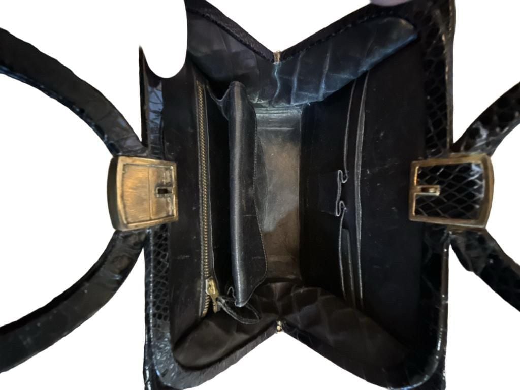 Bag By Josef Vintage Black Alligator Handbag Made In France 3