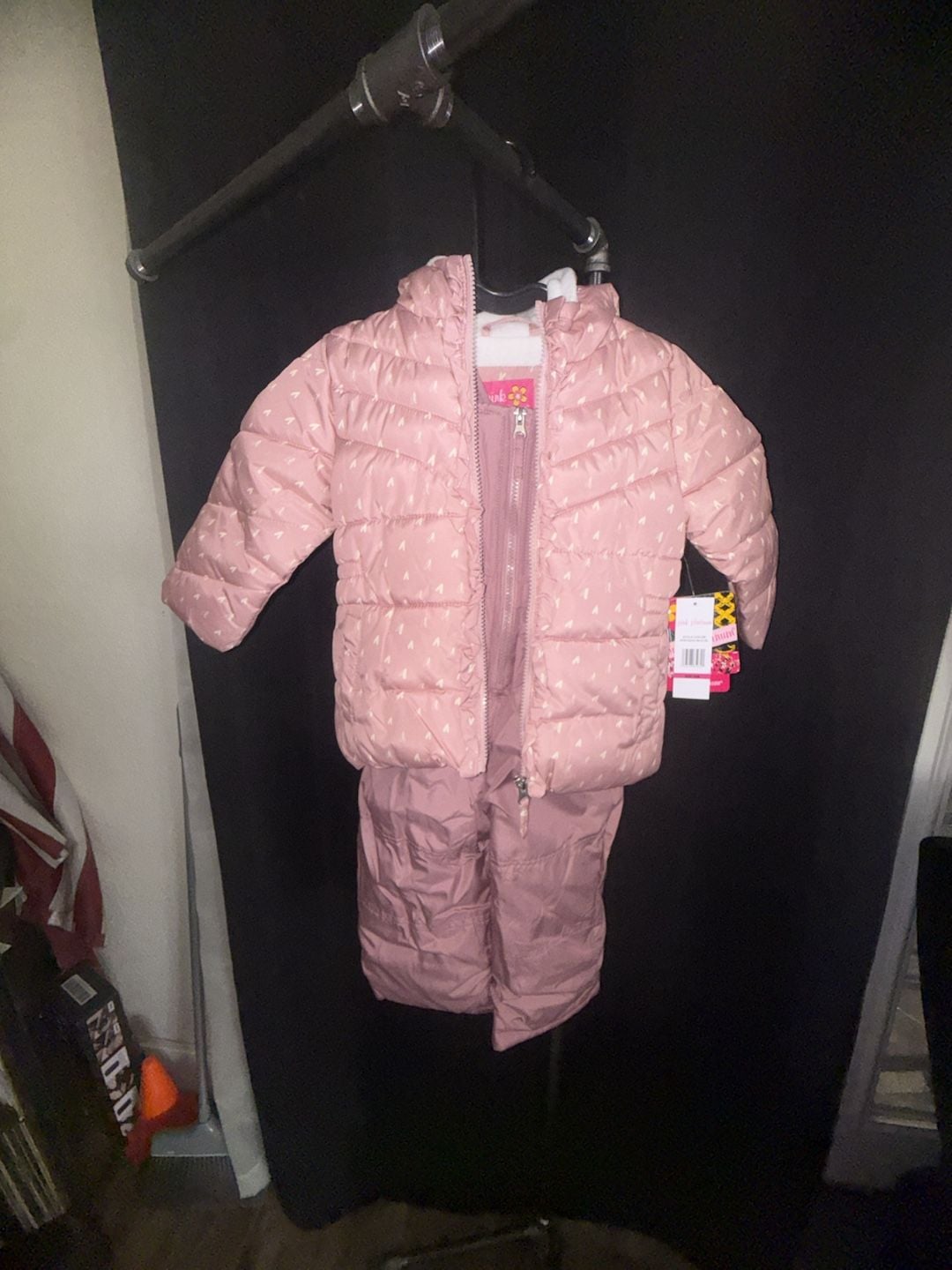 NWT Pink Platinum Snowsuit Set Size 24M Pink Heart Puffer Jacket Bib Overalls 4