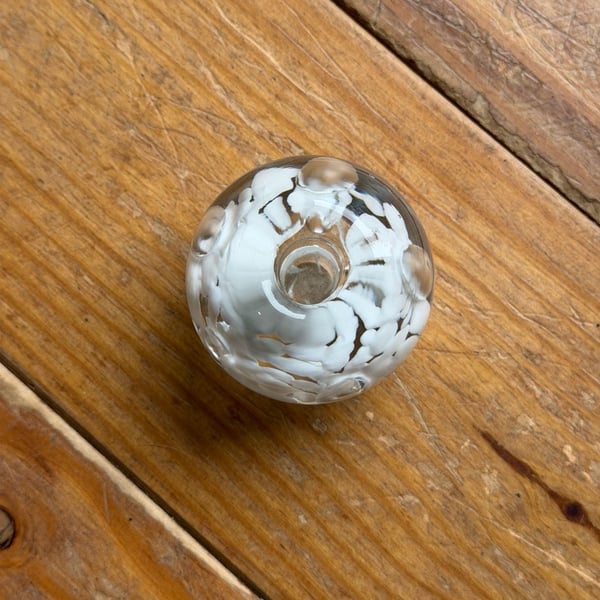 Vintage Art Glass Flower Bud Vase Clear White Hand Blown Ball Paperweight