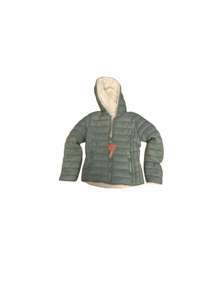 Reversible Faux Fur Quilted Puffer Jacket Olive Green Size small 2